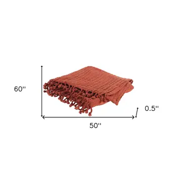 50" X 60" Burnt Orange Cotton Knitted Striped Throw Blanket with Tassels