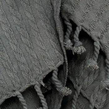 50" X 60" Gray Cotton Knitted Striped Throw Blanket with Tassels