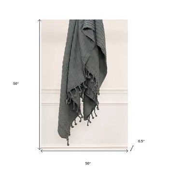 50" X 60" Gray Cotton Knitted Striped Throw Blanket with Tassels