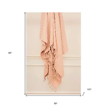 Blush Knitted Throw Blanket with Fringe