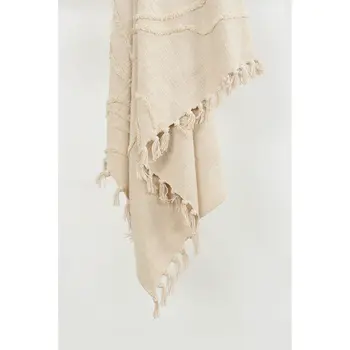 50" X 60" Natural Cotton Woven Floral Throw Blanket with Tassels and Fringe