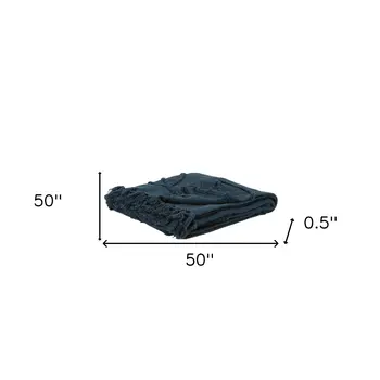 Teal Blue Woven 100% Woven Textured Cotton Throw Blanket