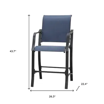 Set of Two 25" Black and Blue Metal Outdoor Counter Height Bar Chairs