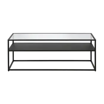 46" Black Glass And Steel Coffee Table With Shelf