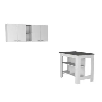 41" Dark Brown and White Wood Kitchen Island Set With Storage