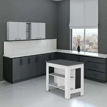 41" Dark Brown and White Wood Kitchen Island Set With Storage