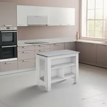41" Dark Brown and White Wood Kitchen Island Set With Storage