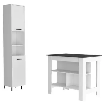41" Dark Brown and White Wood Kitchen Island Set With Storage