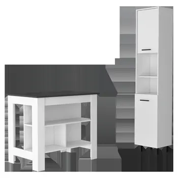 White And Dark Brown 41" Kitchen Island Set With Storage