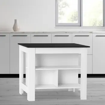 41" Dark Brown and White Wood Kitchen Island Set With Storage