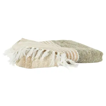50" X 60" Beige Brown And Ivory Recycled Poly PET Striped Throw Blanket with Tassels