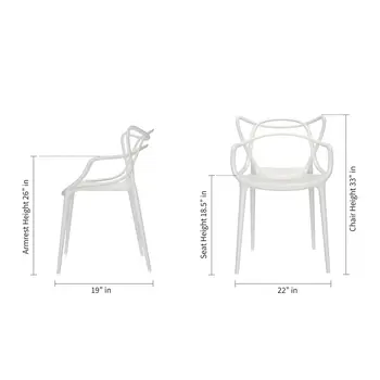 White Heavy Duty Plastic Open Back Dining Arm Chair