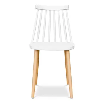 White And Natural Metal and Plastic Windsor Back Dining Side Chair