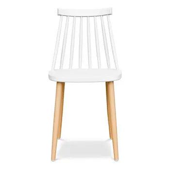 White And Natural Metal and Plastic Windsor Back Dining Side Chair