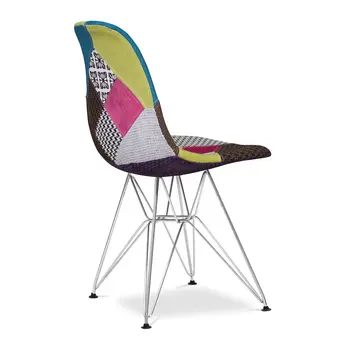 Brown Green Pink and Silver Upholstered Fabric Dining Side Chair