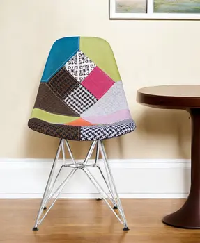 Brown Green Pink and Silver Upholstered Fabric Dining Side Chair
