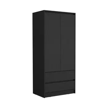 71" Black Wood Two Door Two Drawer Combo Dresser