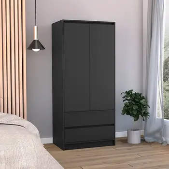 71" Black Wood Two Door Two Drawer Combo Dresser