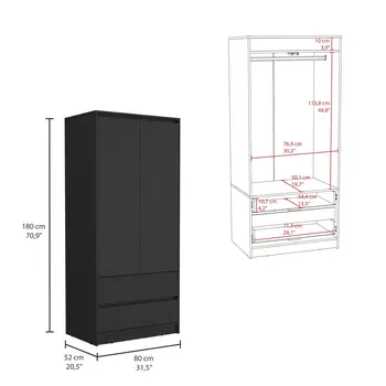 71" Black Wood Two Door Two Drawer Combo Dresser