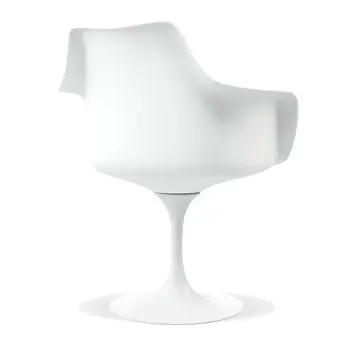 White Heavy Duty Plastic Swivel Dining Arm Chair With Gray Faux Leather Cushion