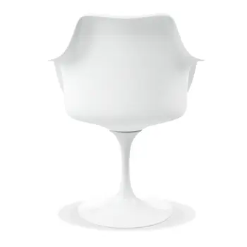 White Heavy Duty Plastic Swivel Dining Arm Chair With Gray Faux Leather Cushion