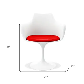 Red and White Upholstered Faux Leather Dining Arm Chair