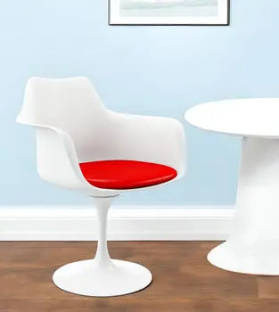 Red and White Upholstered Faux Leather Dining Arm Chair