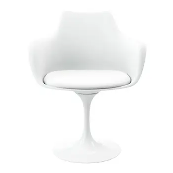 White Upholstered Faux Leather Dining Arm Chair