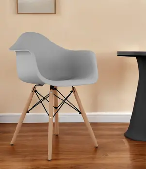 Gray And Natural Heavy Duty Plastic And Solid Wood Dining Arm Chair