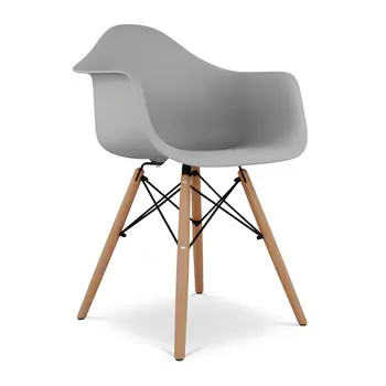 Gray And Natural Heavy Duty Plastic And Solid Wood Dining Arm Chair