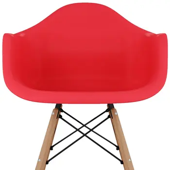 Red And Natural Heavy Duty Plastic And Solid Wood Dining Arm Chair
