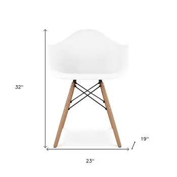 White And Natural Heavy Duty Plastic And Solid Wood Dining Arm Chair