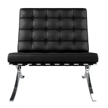 32" Black and Silver Italian Leather Tufted Lounge Chair