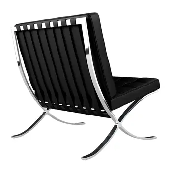 32" Black and Silver Italian Leather Tufted Lounge Chair