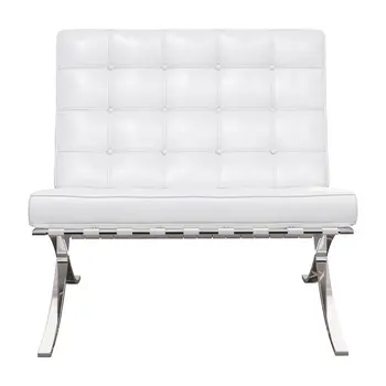 32" White and Silver Italian Leather Tufted Lounge Chair