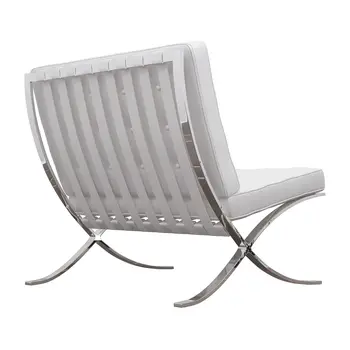 32" White and Silver Italian Leather Tufted Lounge Chair