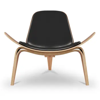 36" Black and Brown Genuine Leather Lounge Chair