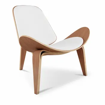 36" White and Brown Faux Leather Lounge Chair
