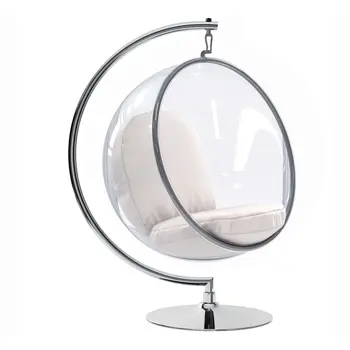 42" White and Silver Faux Leather Balloon Chair