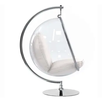 42" White and Silver Faux Leather Balloon Chair