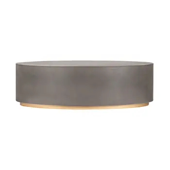 28" Gray And Brass Concrete And Brass Oval Coffee Table