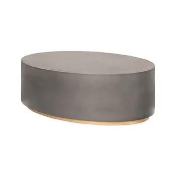 28" Gray And Brass Concrete And Brass Oval Coffee Table