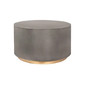 28" Gray And Brass Concrete And Brass Oval Coffee Table