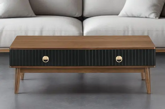 47" Brown And Black Coffee Table With Two Drawers