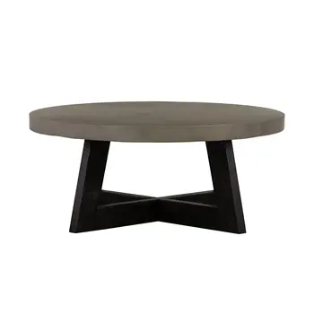 36" Gray And Black Concrete And Solid Wood Round Coffee Table