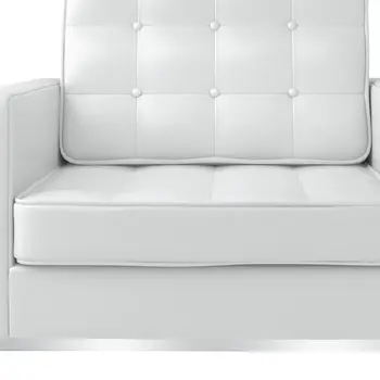 31" White and Silver Italian Leather Tufted Club Chair