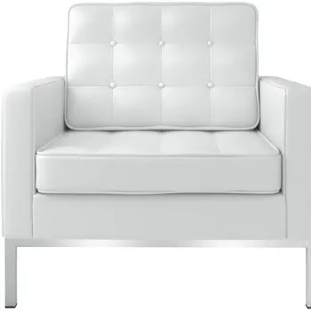 31" White and Silver Italian Leather Tufted Club Chair