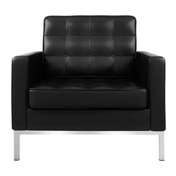 31" Black and Silver Italian Leather Tufted Club Chair