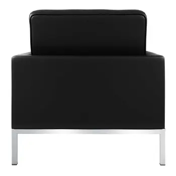 31" Black and Silver Italian Leather Tufted Club Chair
