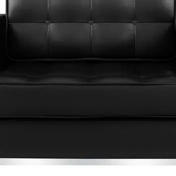 31" Black and Silver Italian Leather Tufted Club Chair